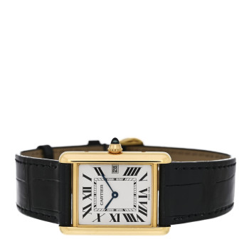 CARTIER 18K Yellow Gold Alligator 26mm Tank Louis Quartz Watch