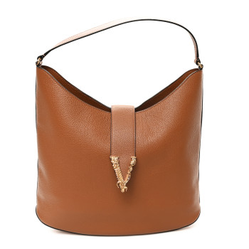 VERSACE Grainy Calfskin Virtus Hobo Caramel