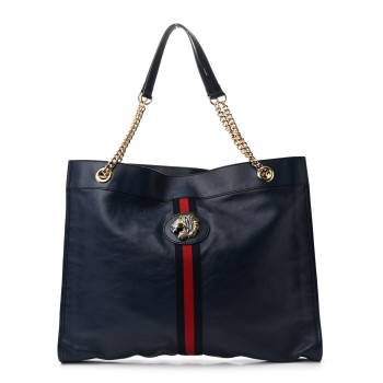 GUCCI Calfskin Web Large Rajah Chain Tote Blue