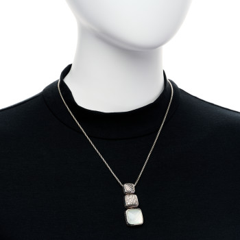 DAVID YURMAN Sterling Silver Diamond Moon Quartz Chiclet Triple Drop Necklace