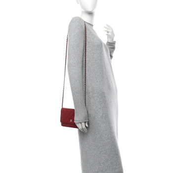 CHANEL Lambskin Quilted Wallet On Chain WOC Red