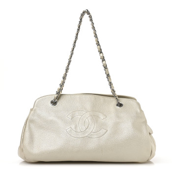 CHANEL Caviar Quilted Timeless CC Bowler Bag White