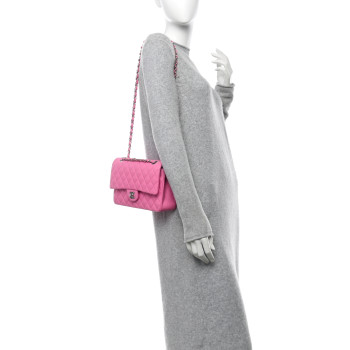 CHANEL Lambskin Quilted Medium Double Flap Neon Pink