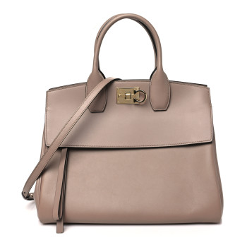 SALVATORE FERRAGAMO Calfskin Large Studio Bag Fango