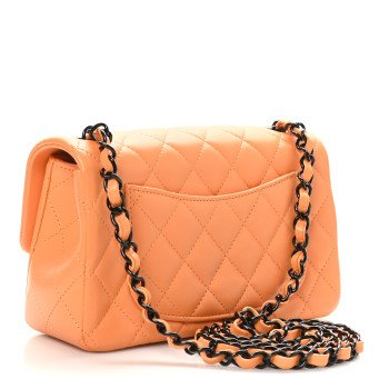 CHANEL Lambskin Quilted Mini Rectangular Flap Orange