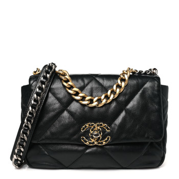 CHANEL Lambskin Quilted Medium Chanel 19 Flap Black