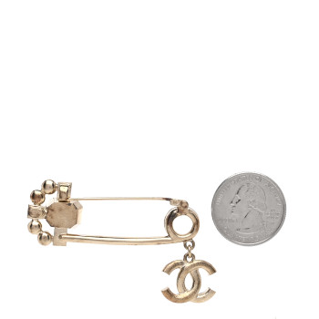 CHANEL Crystal Pin Brooch Gold Pink