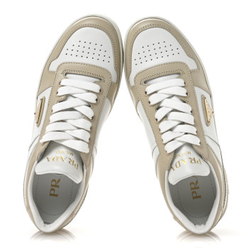 PRADA Vitello Sport Spazzolato Rois Triangle Logo Womens Downtown Low Top 30mm Sneakers 36 White Beige