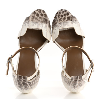 HERMES Matte Niloticus Crocodile Himalaya Premiere 105 Sandals 35.5 White