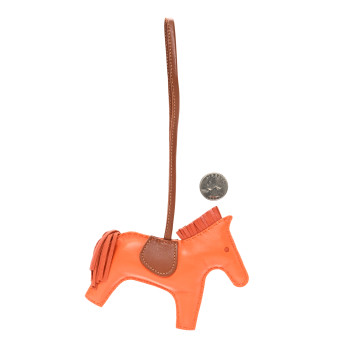 HERMES Milo Lambskin Grigri Rodeo Horse Bag Charm MM  Feu Cornaline Fauve