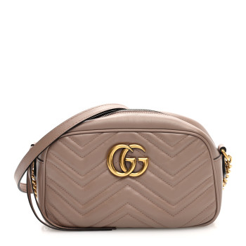 GUCCI Calfskin Matelasse Small GG Marmont Chain Shoulder Bag Porcelain Rose