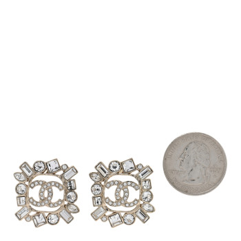CHANEL Metal Crystal Baguette High Society CC Earrings Gold