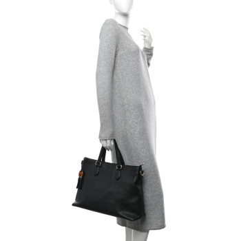 GUCCI Pebbled Calfskin Convertible Bamboo Tassel Tote Black