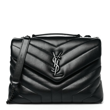 SAINT LAURENT Calfskin Y Quilted Monogram Monochrome Small Loulou Chain Satchel Black