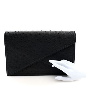 BOTTEGA VENETA Ostrich Envelope Clutch Black