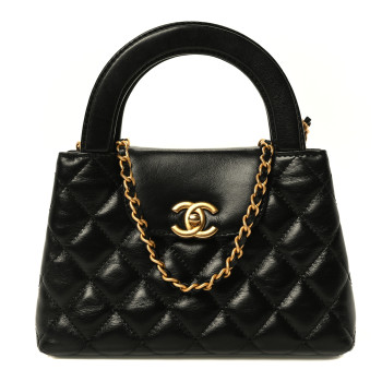 CHANEL Shiny Aged Calfskin Quilted Nano Kelly Shopper Black