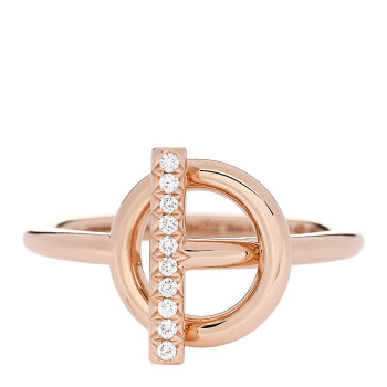 HERMES 18K Rose Gold Diamond PM Echappee Ring 58 8.5