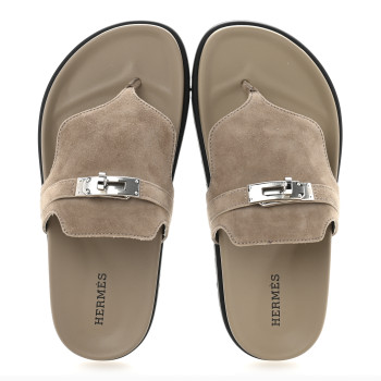 HERMES Suede Goatskin Womens Empire Sandals 35 Beige Sable