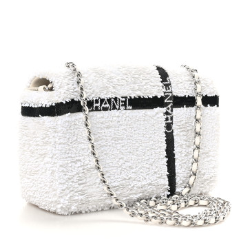 CHANEL Sequin Ribbon Mini Rectangular Flap White Black