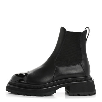 CHANEL Calfskin Patent Cap Toe Ankle Boots 37 Black