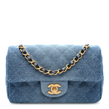 CHANEL Washed Denim Quilted Mini Rectangular Flap Blue