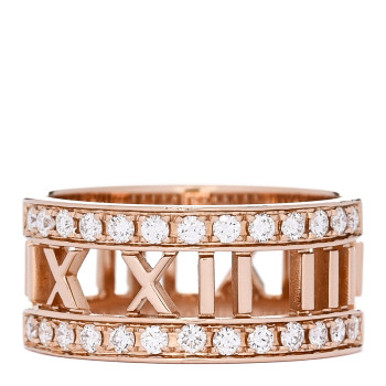 TIFFANY 18K Rose Gold Diamond Wide Atlas Open Ring 54 7