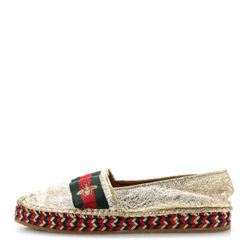 GUCCI Galassia Web Bee Embroidered Espadrilles  36.5 Platino