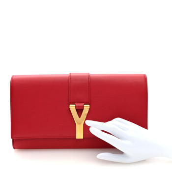 SAINT LAURENT Calfskin Classic Y Ligne Clutch Red