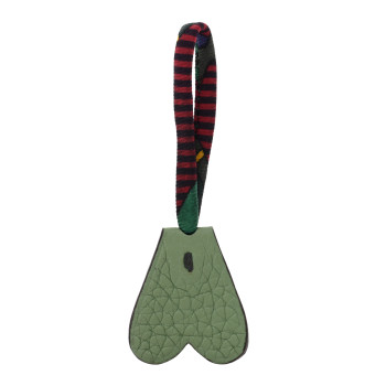 HERMES Taurillon Clemence Silk Petit H Heart Accessory Vert Criquet