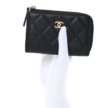 CHANEL Lambskin Quilted Key Holder Case Black