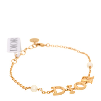CHRISTIAN DIOR Metal Pearl Logo Bracelet Gold