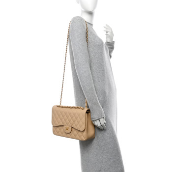 CHANEL Caviar Quilted Jumbo Double Flap Beige