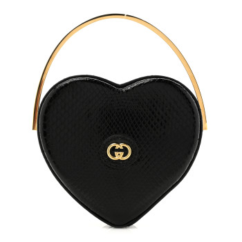 GUCCI Snakeskin Broadway Mini Heart Top Handle Bag Black