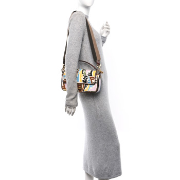 FENDI X SARA COLEMAN Canvas Vitello King Seta FF Fish Eye Embroidered Baguette Grezzo Multicolor Ghianda