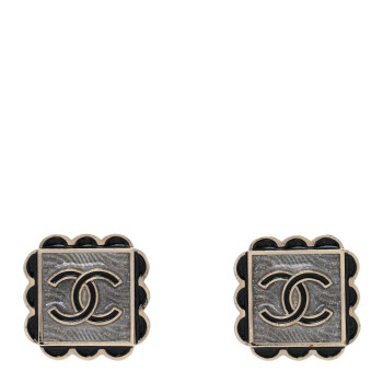 CHANEL Resin CC Square Clip On Earrings Gold Black