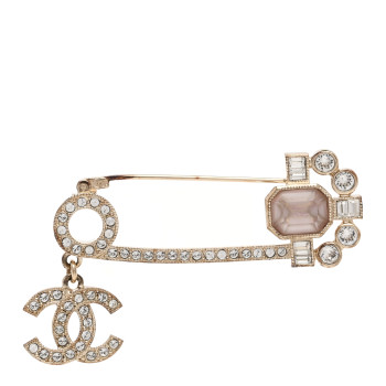CHANEL Crystal Pin Brooch Gold Pink