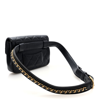 CHANEL Calfskin Quilted Flap Waist Bag Black