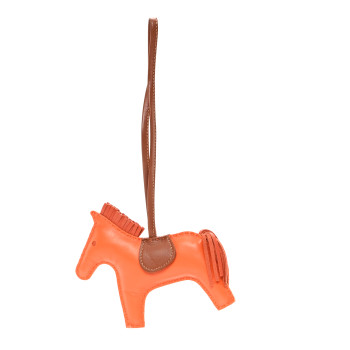 HERMES Milo Lambskin Grigri Rodeo Horse Bag Charm MM  Feu Cornaline Fauve