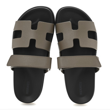 HERMES Epsom Womens Chypre Sandals 39.5 Etoupe