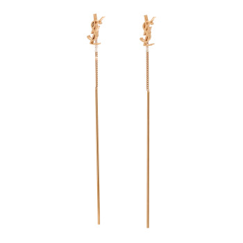 SAINT LAURENT Metal Monogram Pendant Threader Earrings Rose Gold