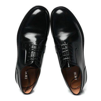 CHRISTIAN DIOR Polished Calfskin Mens Derby Shoes 44 Black