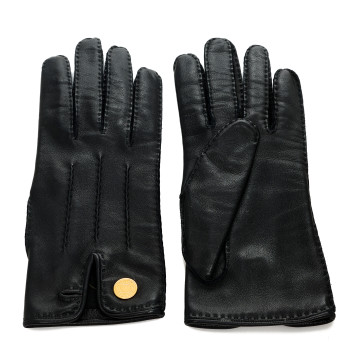 HERMES Lambskin Clous De Selle Gloves 7 Black