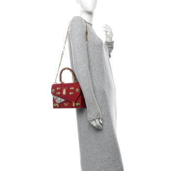 GUCCI Calfskin Snakeskin Studded Small Ottilia Top Handle Bag Hibiscus Red