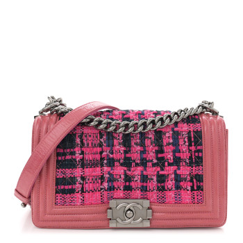 CHANEL Patent Tweed Medium Boy Flap Fuchsia