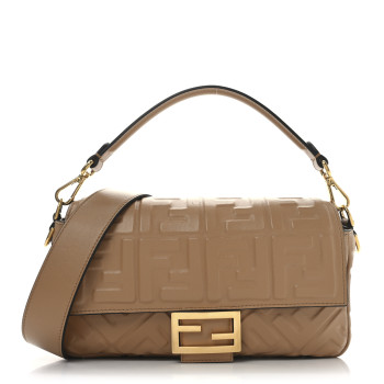 FENDI Nappa FF 1974 Embossed Baguette Miele Scuro