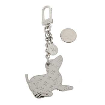LOUIS VUITTON Metal Monogram Dog Bag Charm Key Holder Silver