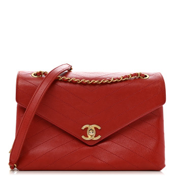 CHANEL Lambskin Chevron Stitched Medium Envelope Flap Red