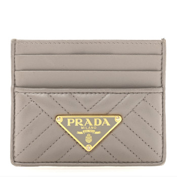 PRADA Nappa Impunture Logo Card Holder Pomice