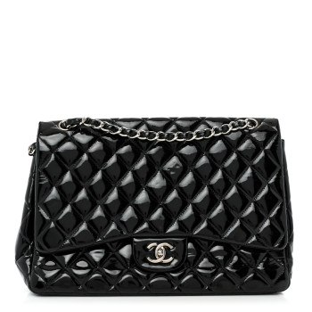 CHANEL Patent Quilted Maxi Single Flap Black