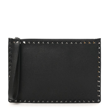 VALENTINO GARAVANI Vitello Monochrome Large Rockstud Zip Pouch Black
